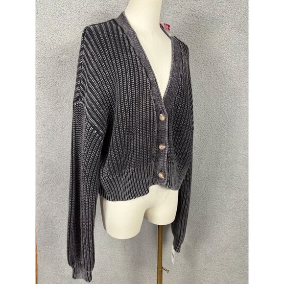 Roxy Women's Phantom Gray Cropped Button-Front Knit Cardigan Sweater XL NWT's - Picture 3 of 8
